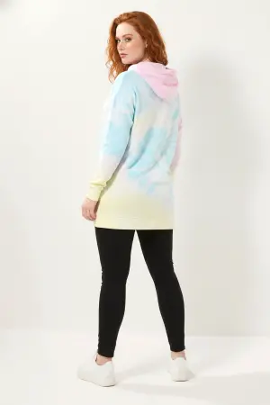 Büyük Beden Batik Desenli Owersize Kapüşonlu Sweatshirt - 5