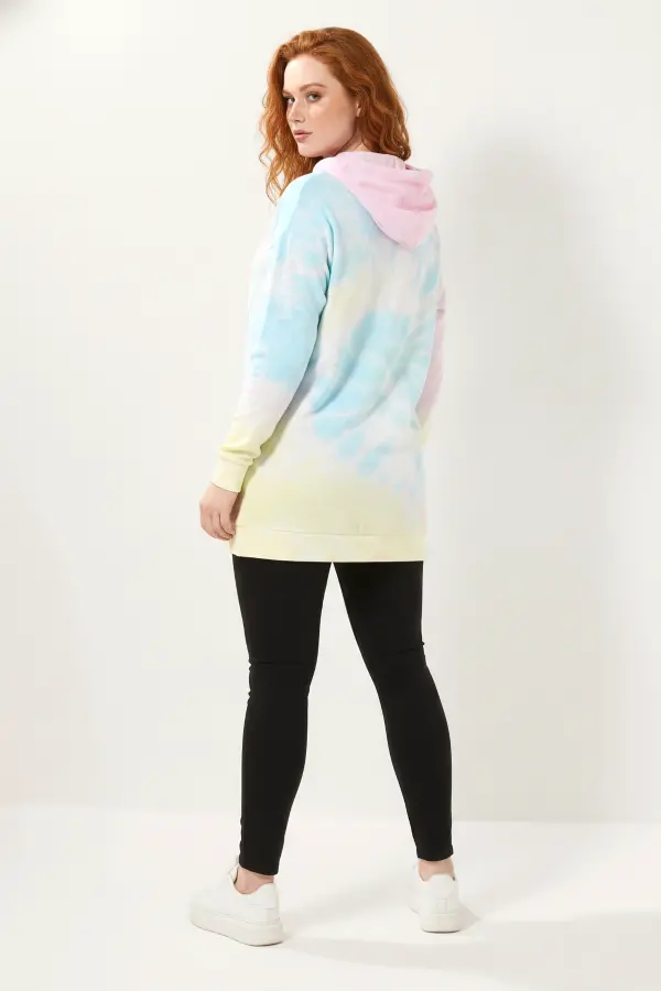Büyük Beden Batik Desenli Owersize Kapüşonlu Sweatshirt - 5