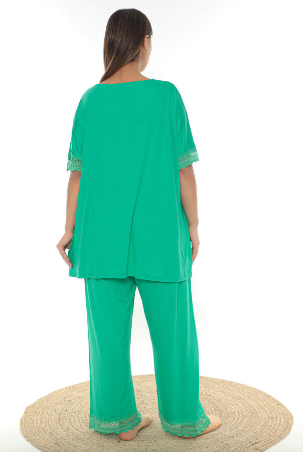 Büyük Beden Battal Esnek Bol Kesim Dantel Detaylı Pijama Takımı Yeşil TKA - 5
