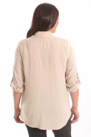 Angelino Büyük Beden Bej Taş Baskılı Dokuma Gömlek - 6