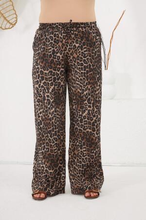 Büyük Beden Beli Lastikli Pantolon Leopar - 1