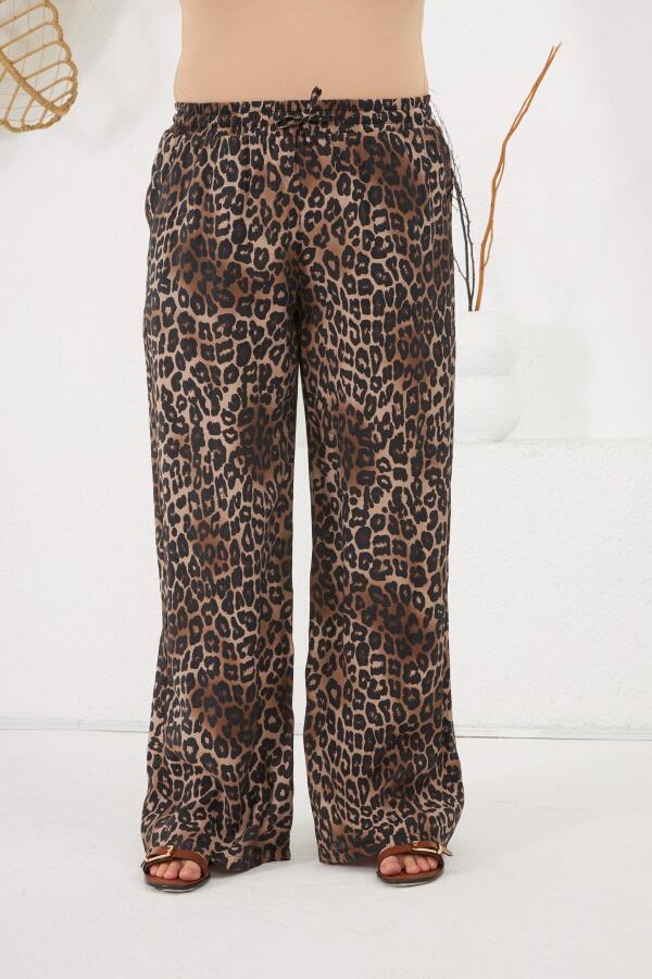 Büyük Beden Beli Lastikli Pantolon Leopar - 1