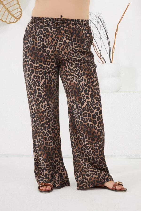 Büyük Beden Beli Lastikli Pantolon Leopar - 2