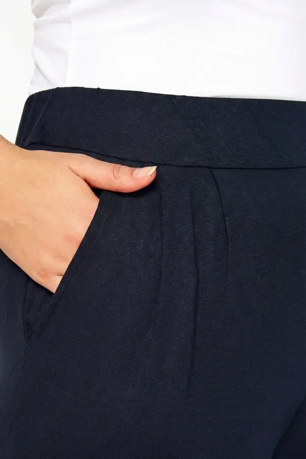 Büyük Beden Beli Lastikli Pile Detaylı Pantolon - 6