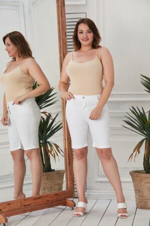 Büyük Beden Beyaz Pamuk Şort - 3