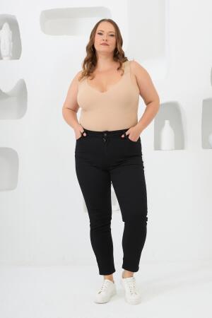 Büyük Beden Bilek Paça Siyah Pantolon - 5