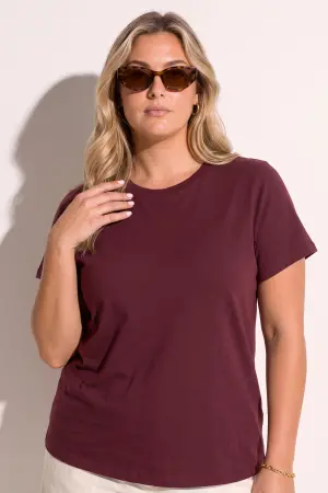 Büyük Beden Bisiklet Yaka Kısa Kollu Pamuklu T-Shirt - 1