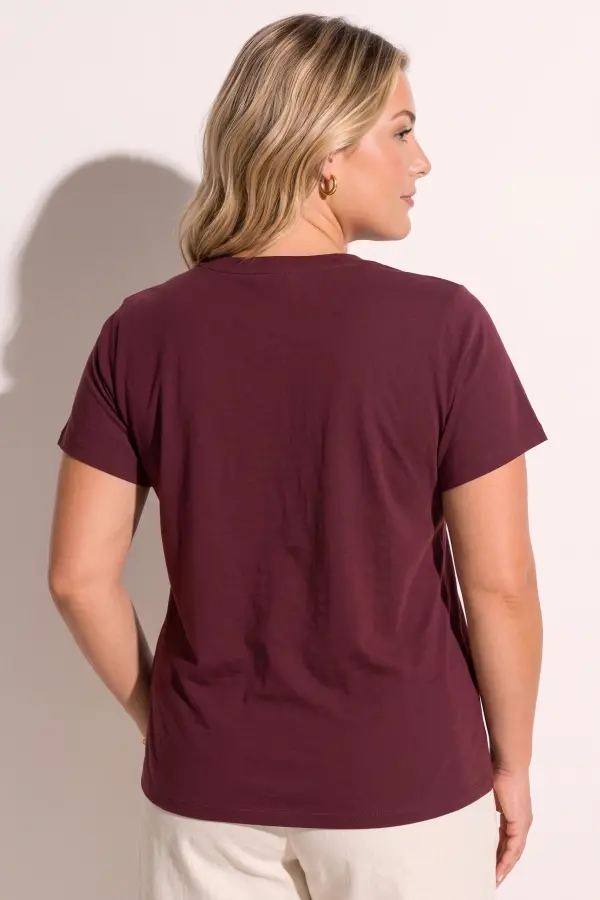Büyük Beden Bisiklet Yaka Kısa Kollu Pamuklu T-Shirt - 5