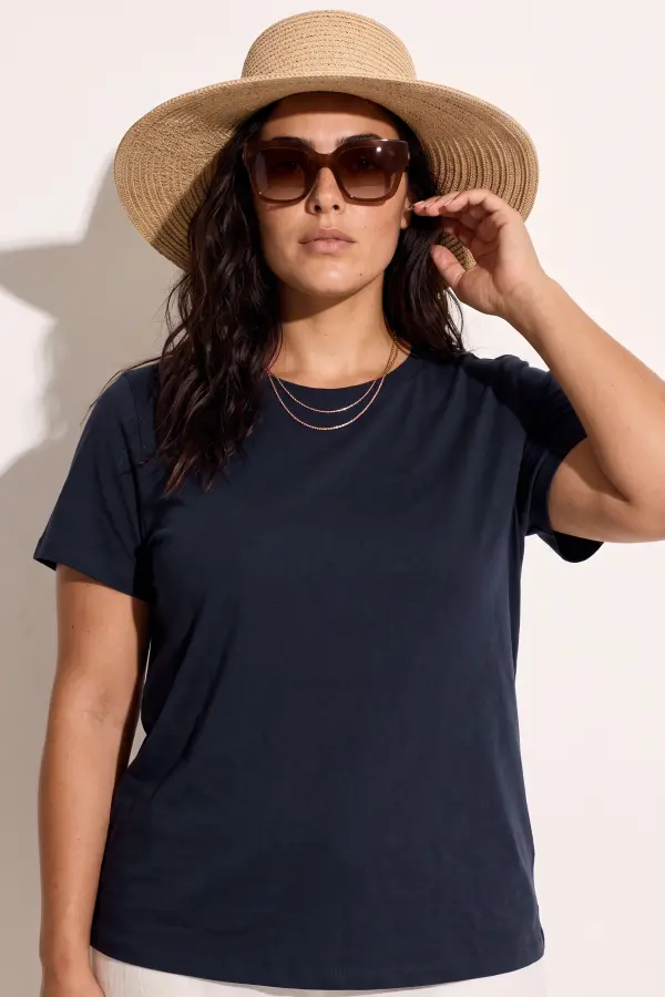 Büyük Beden Bisiklet Yaka Kısa Kollu Pamuklu T-Shirt - 2