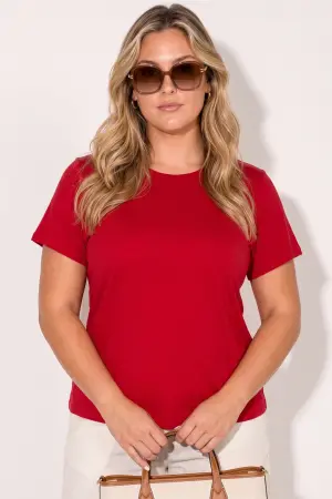 Büyük Beden Bisiklet Yaka Kısa Kollu Pamuklu T-Shirt - 1