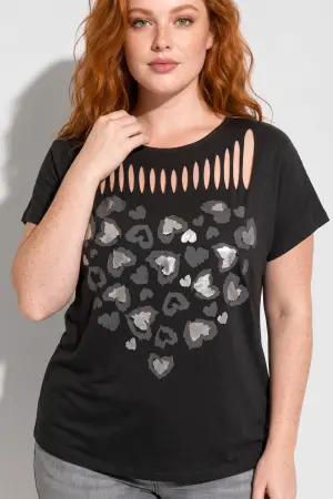 Büyük Beden Bisiklet Yaka Lazer Kesim Baskılı Pamuk T Shirt - 3