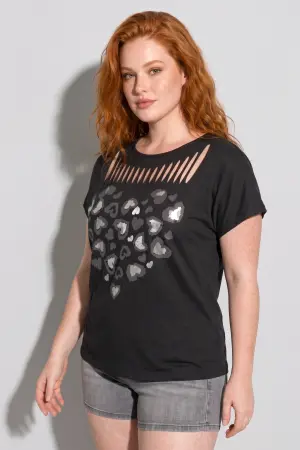 Büyük Beden Bisiklet Yaka Lazer Kesim Baskılı Pamuk T Shirt - 4