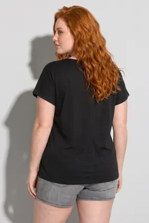 Büyük Beden Bisiklet Yaka Lazer Kesim Baskılı Pamuk T Shirt - 6