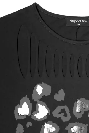 Büyük Beden Bisiklet Yaka Lazer Kesim Baskılı Pamuk T Shirt - 7