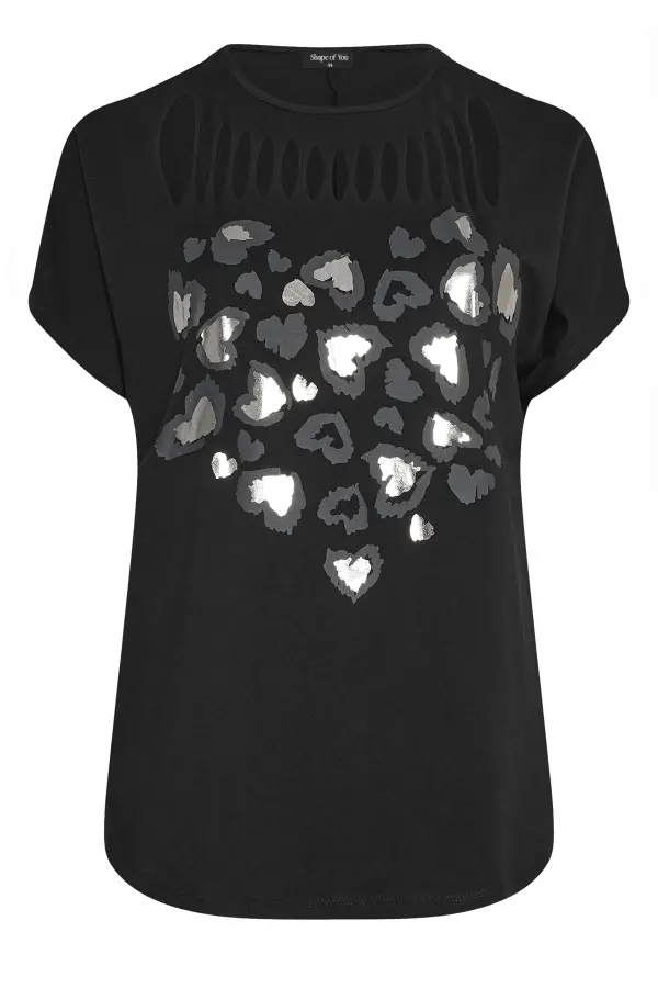 Büyük Beden Bisiklet Yaka Lazer Kesim Baskılı Pamuk T Shirt - 8