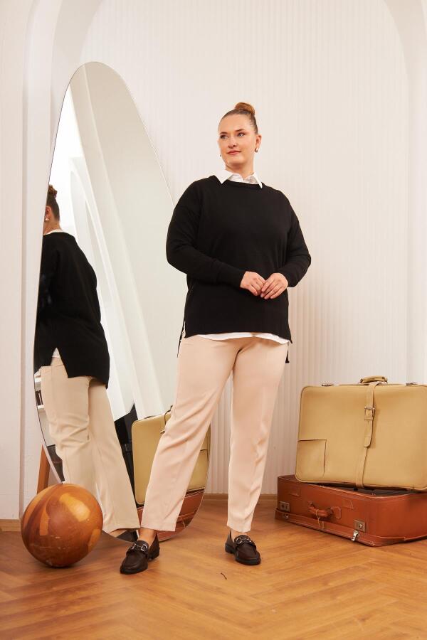 Büyük Beden Bisiklet Yaka Triko Kazak Siyah - 6