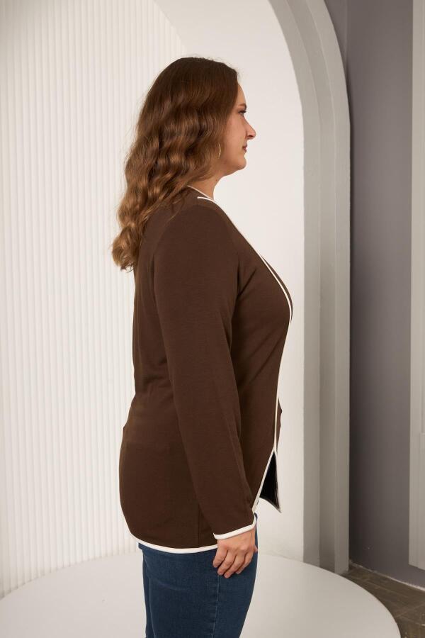 Büyük Beden Biyeli Bluz Kahve - 3
