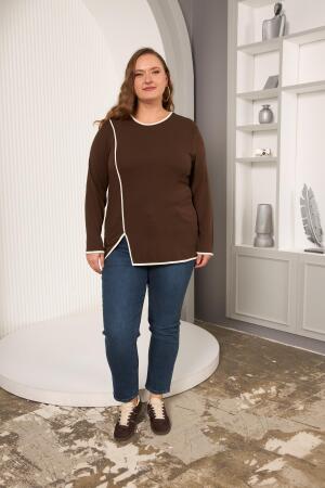 Büyük Beden Biyeli Bluz Kahve - 6