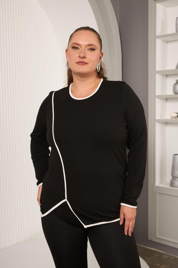 Büyük Beden Biyeli Bluz Siyah - 3