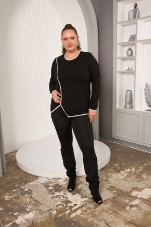 Büyük Beden Biyeli Bluz Siyah - 7