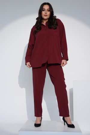 Trend42plus Büyük Beden Bordo Beli Lastikli Pantolon - 9
