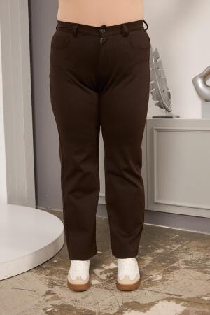 Büyük Beden Boru Paça Çelik Örme Pantolon Kahve - 1