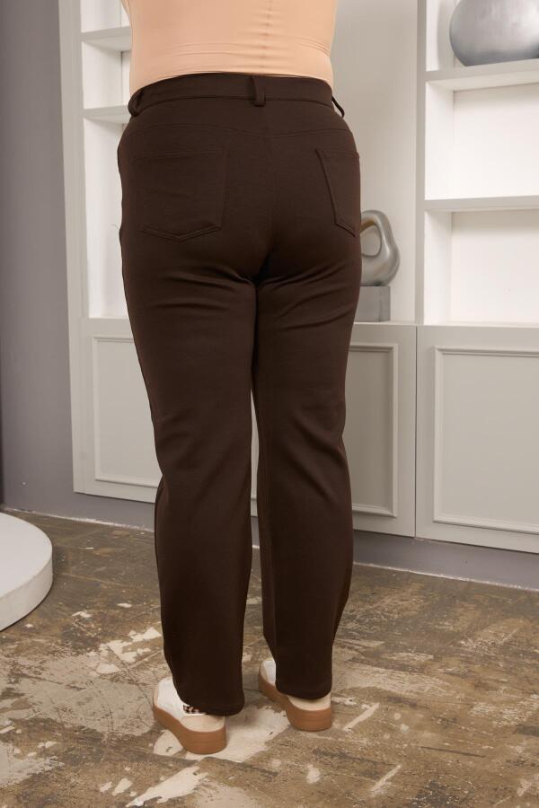 Büyük Beden Boru Paça Çelik Örme Pantolon Kahve - 5