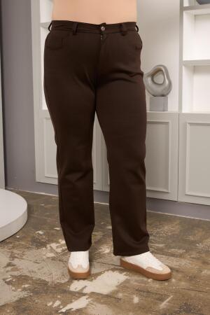 Büyük Beden Boru Paça Çelik Örme Pantolon Kahve - 6