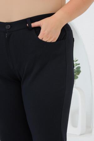 Büyük Beden Boru Paça Çelik Örme Pantolon Lacivert - 3