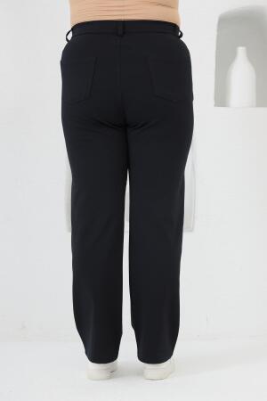 Büyük Beden Boru Paça Çelik Örme Pantolon Lacivert - 4