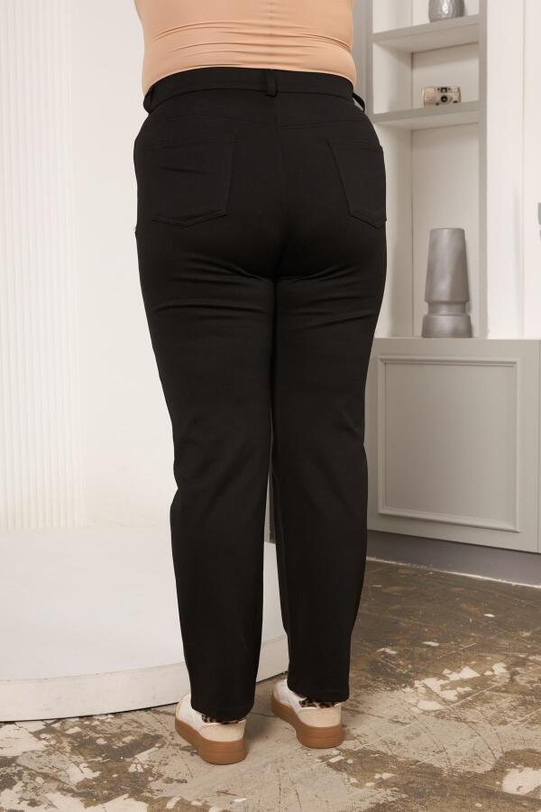 Büyük Beden Boru Paça Çelik Örme Pantolon Siyah - 5