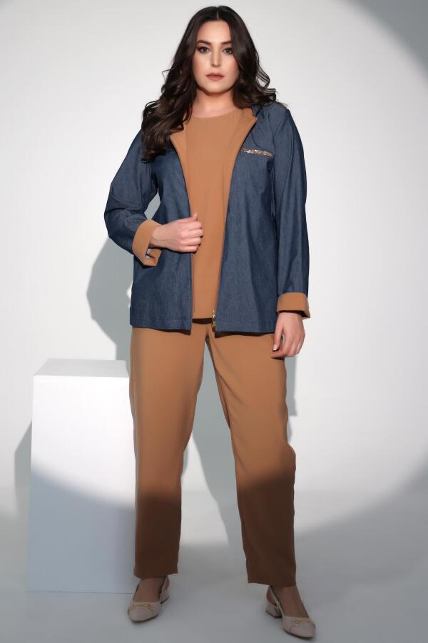 Trend42plus Büyük Beden Camel Beli Lastikli Pantolon - 1