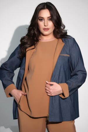 Trend42plus Büyük Beden Camel Beli Lastikli Pantolon - 4