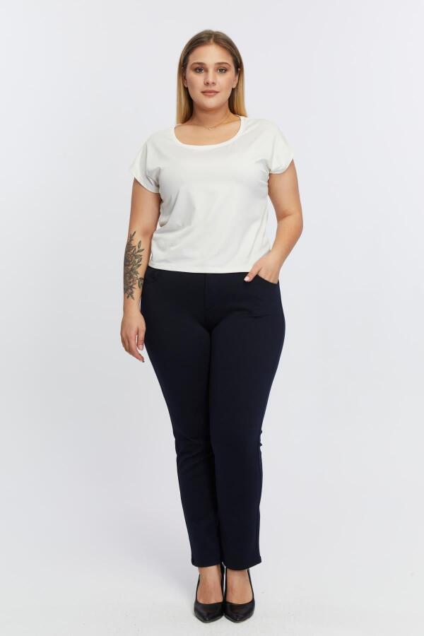 Büyük Beden Çelik Örme Pantolon Lacivert - 4