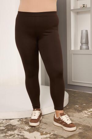 Büyük Beden Çelik Örme Tayt Kahve - 3