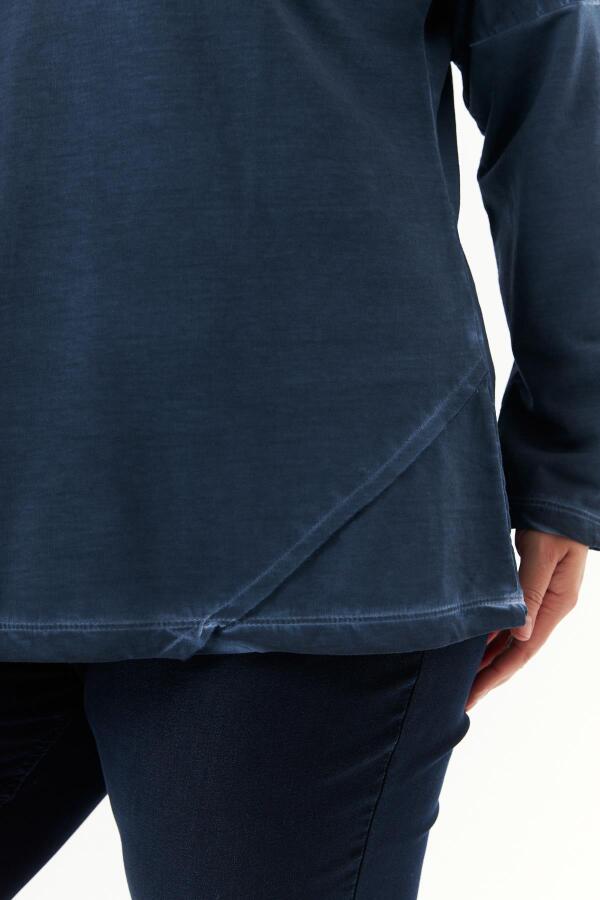Büyük Beden Cep Detay Parça Boya Sweatshirt İndigo - 4
