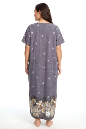 Angelino Büyük Beden Çiçek Desenli Kısa Kollu Anne Geceliği Kahve Renk - Angelino (1)