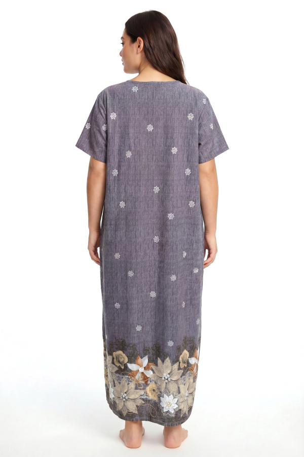 Angelino Büyük Beden Çiçek Desenli Kısa Kollu Anne Geceliği Kahve Renk - 2