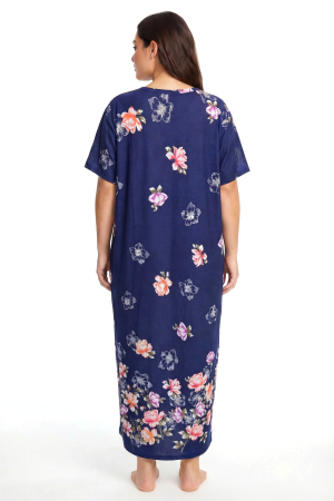 Angelino Büyük Beden Çiçek Desenli Kısa Kollu Anne Geceliği Lacivert - Angelino (1)