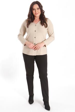 Büyük Beden Çıt Çıt Düğmeli Bej Hırka - 4