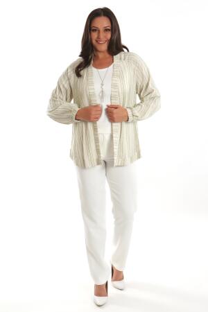 Angelino Büyük Beden Çizgili Oversize Yeşil Ceket - 4