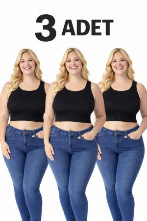 Büyük Beden Çok Esnek Beyaz Kadın Fitilli Crop Kaşkorse Atlet Kalın Askılı Basic 40-50 3 ' lü Paket - Angelino Butik (1)