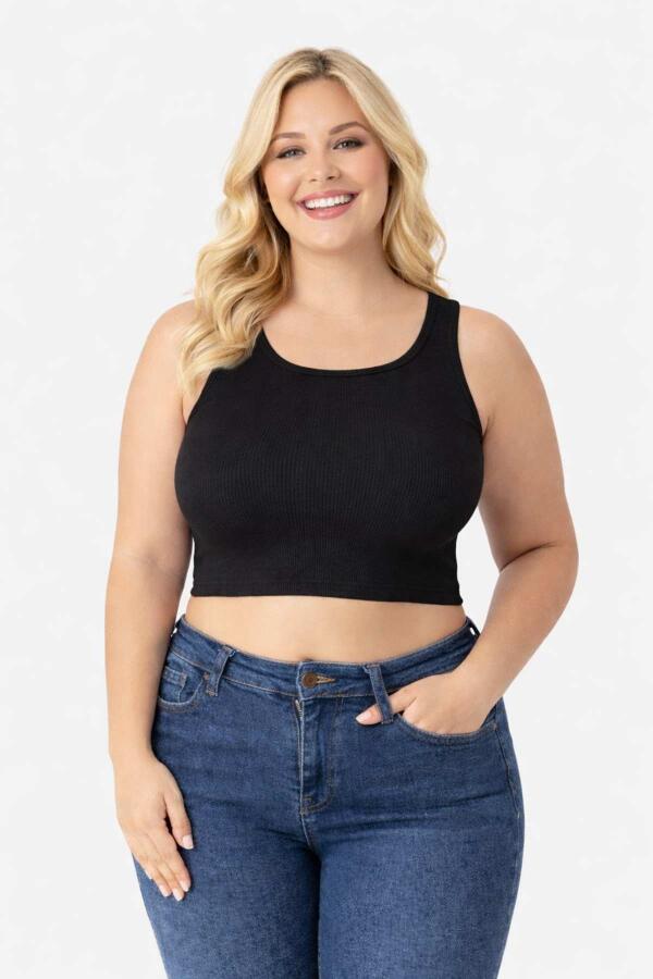 Büyük Beden Çok Esnek Beyaz Kadın Fitilli Crop Kaşkorse Atlet Kalın Askılı Basic 40-50 3 ' lü Paket - 4