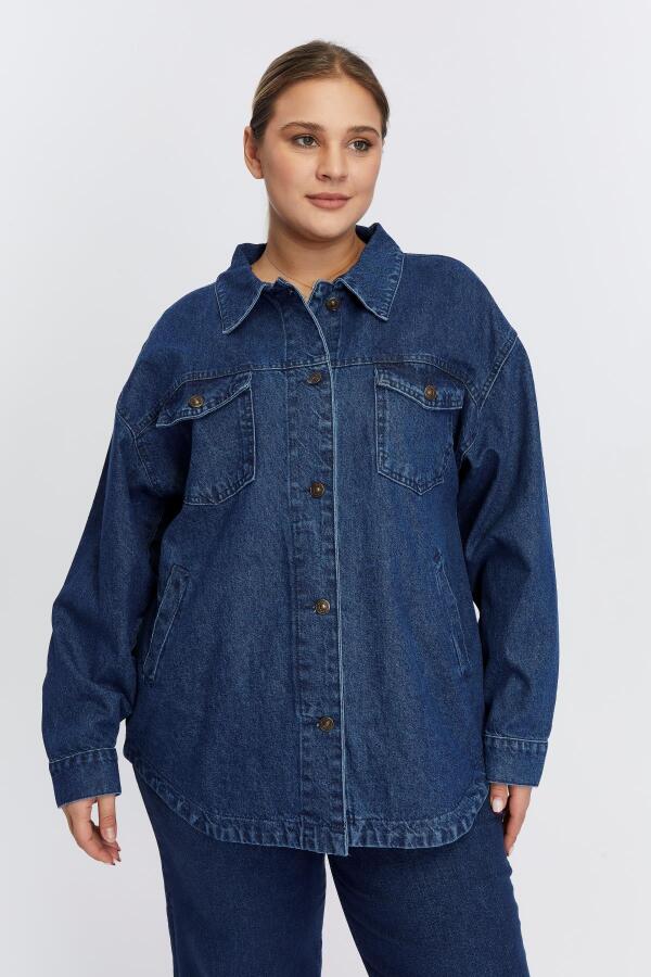 Büyük Beden Denim Ceket Lacivert - 1
