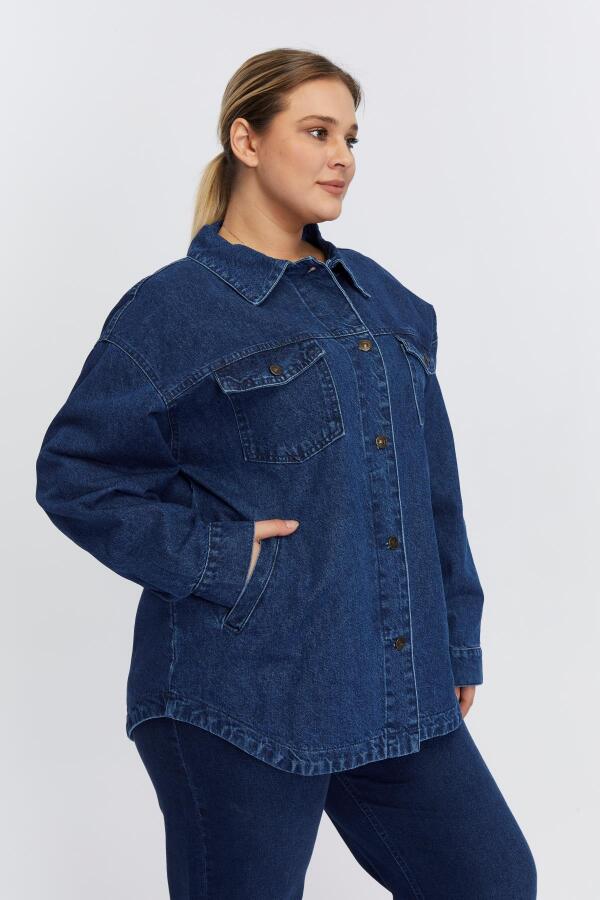 Büyük Beden Denim Ceket Lacivert - 2
