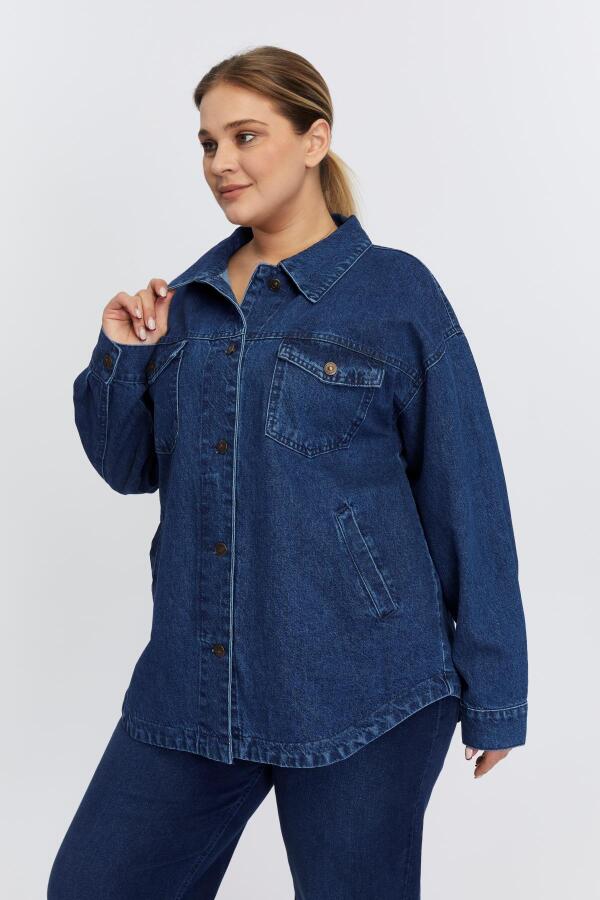 Büyük Beden Denim Ceket Lacivert - 3