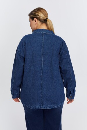 Büyük Beden Denim Ceket Lacivert - 4