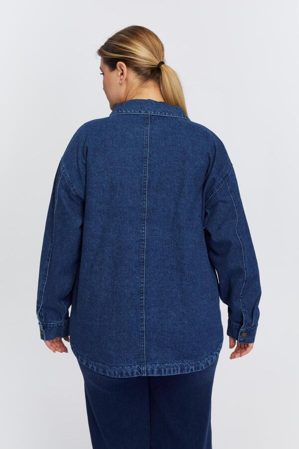 Büyük Beden Denim Ceket Lacivert - 4