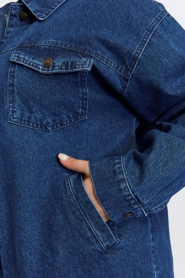 Büyük Beden Denim Ceket Lacivert - 5
