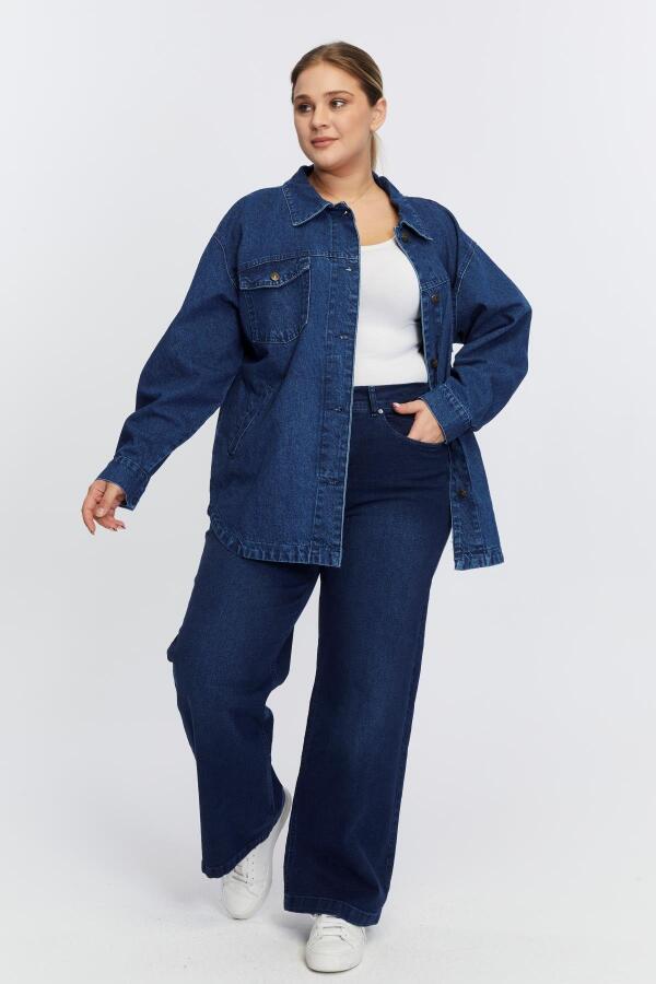 Büyük Beden Denim Ceket Lacivert - 6